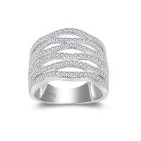 wholesale 18k Gold Plated S925 Silver Wavy Hollow-Out Vintage Dewdrop Edge Moissanite Row Ring-Platinum US size 9