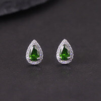 wholesale S925 Sterling Silver Exquisite Waterdrop Colored Gemstone Earrings with Crystal Topaz Ear Clips and Pear-Shaped Diopside Ear Accessories-Natural garnet earrings