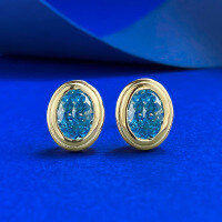 wholesale S925 Gold-Plated Silver with 6*8 Ice-Cut Aquamarine Diamond Earrings, New Light Luxury Style by Moojing Jewelry-E627 Gold &gt;925 Silver
