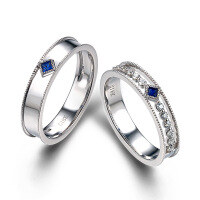 wholesale Au750 18K Gold Sapphire and Natural Diamond Couple Rings, Magazine Style, Wedding Bands for Banquet-9K Gold-Sapphire (-Men's Ring) 18#