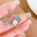 wholesale 925 Sterling Silver Four Leaf Clover Pearl Necklace Women's National Trend New Chinese Style Lucky Clover Collarbone Chain Ins Pendant Oriental Style-0-2