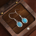 wholesale S925 Sterling Silver Geometric Oval Turquoise Earrings Bohemian Retro Minimalist Versatile Earrings-0-1