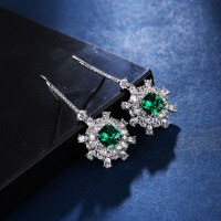 wholesale Metal Material: Sterling Silver Enzela Pure Silver Stud Earrings with Nano Gemstone Ice Flower Cut, Wholesale Jewelry Factory, Eco-Friendly Technology Jewelry-green