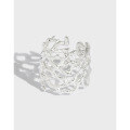 wholesale S925 Sterling Silver Korean Version Ins Minimalist Wide Branch Texture Adjustable Open Ring for Women-0-0