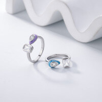 wholesale 925 Silver French Retro Colorful Enamel Bean Arc Earrings, Fashionable Diamond-Accented Open Ring-xb1124-white gold blue