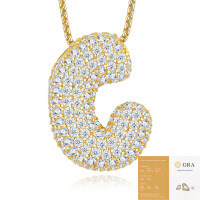 925 Silver Gold-Plated Letter Pendant Choker Necklace for Women-The letter C (including GRA certificate)