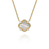 wholesale S925 solid silver electroplated in gold color, set with zirconia and white shell, vintage style necklace, high-end accessory-Gold 925 silver