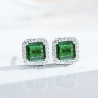 S925 Sterling Silver Emerald Baguette-Cut Asscher-Cut Ruby Earrings with Zircon High-Carbon Diamond Style-Cheping (Nano) ED233 925 Silver