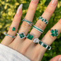 wholesale S925 Sterling Silver Light Luxury Geometric Four-Leaf Clover Stackable Ring for Women, Green and Versatile-0-0