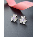 wholesale 925 Sterling Silver Diamond-Studded Clover Earrings for Women, Small and Chic Floral Ear Studs with a Sophisticated Korean-Japanese Style-0-2