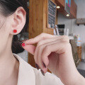 wholesale S925 sterling silver minimalist vintage-style red agate six-word mantra threaded stud earrings-0-3