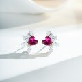 S925 Sterling Silver Synthetic Ruby Heart Stud Earrings-0-0