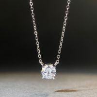 S925 Silver Classic Four-Prong High-Carbon Moissanite Pendant, 1 Carat or 50 Points-MS214-1 carat moissanite necklace