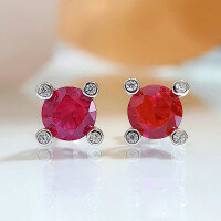 wholesale S925 sterling silver jewelry new 1ct pigeon blood red earrings with high-carbon diamonds,-E146 Pigeon Blood Red Earrings>925 Silver