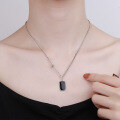 wholesale S925 Sterling Silver Retro Minimalist Distressed Chain Square Pendant Epoxy Black Surface English Trendy Choker Necklace-0-2