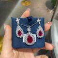 wholesale S925 Silver Gold-Plated Women's Pigeon Blood Red Ruby Necklace, European and American Fashion Luxury Teardrop Pendant for Advanced Banquet Jewelry-0-3