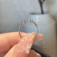wholesale S925 Sterling Silver Open-Ended Minimalist Ballpoint Pen Ring, Fashionable Niche Versatile Exquisite Stackable Knuckle Ring-Round Bead Open Ring - Silver Adjustable Opening