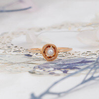 wholesale S925 Silver Plated 14K Gold Pearl Ring, Japanese Retro Niche Design Sense for Dunli Jewelry's Summer Collection-Pearl Ring Size 7