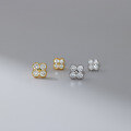 wholesale S925 Sterling Silver Diamond-Inlaid Four-Leaf Flower Earrings, Korean Style Fashionable and Fresh Ins Style Accessory M05243-0-2