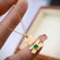 wholesale S925 Sterling Silver Red Elk Mini Cute Bear Emerald Necklace for Women, Small Pendant Design Collarbone Chain-0-3