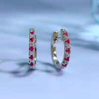 wholesale S925 Silver White Green Blue Diamond European and American Ear Clips, Cross-Border Ins Style Earrings, New Collection by Mu Jing Jewelry-E223 Rose Red 925 Silver