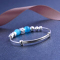 wholesale 990 Sterling Silver Cat's Eye Stone Round Bead Adjustable Bracelet for Girls, Korean and Japanese Style-0-2