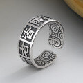 wholesale S925 Sterling Silver "Lin Bing Dou Zhe Jie Zhen Lie Qian Xing" Mantra Ring Retro Ancient Style Index Finger Ring-0-2