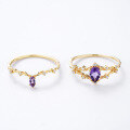 wholesale S925 Silver Plated 14k Gold Amethyst Stackable Ring Set, Japanese New Luxury Minimalist Ins Trendy Niche Design for Women-0-1