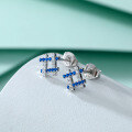 wholesale 925 Sterling Silver Two-Tone Zircon Ear Studs for Women, Small Niche Design, European and American Fashion, Rhombus and Square Shape, Blue Ear Accessories-0-1