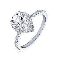 Sterling Silver Three-Stone Moissanite Wedding Ring, Geometric Luxury Women's Accessory.-Teardrop-shaped pear ring  7.5 US size