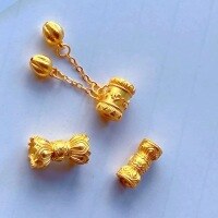 wholesale 925 Sterling Silver Gold-Plated Ancient Method Twin Lotus Dzi Bead Six-Character Mantra Lotus DIY Bracelet Necklace Accessory Pendant-Style 1 (Small)