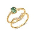 wholesale Golden S925 silver green moissanite stackable ring set with oval center stone and pear-shaped side stones, trendy design-0-4