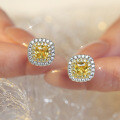 S925 Silver Square Zirconia Yellow Diamond Earrings for Amazon Cross-Border-0-2