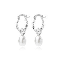 wholesale S925 Sterling Silver Retro Glass Bead Earrings With Pearl Accents For Women-E2901-White Gold/Round Beads 925 Silver
