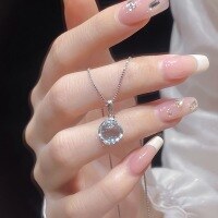 wholesale S925 Sterling Silver Natural Moonstone Aquamarine Topaz Pendant Necklace Women's Blue Moonstone Collarbone Chain Xiaohongshu Trendy-Platinum 925 silver