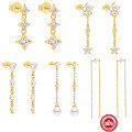 wholesale S925 Sterling Silver exquisite flower tassel chain earrings with Korean-style small diamond and pearl accents-0-0