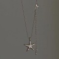 wholesale S925 Sterling Silver Minimalist Textured Irregular Starfish Pendant Matte Finish Necklace, Versatile Daily Wear Trendy Collarbone Chain-0-4