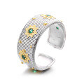 wholesale S925 Silver Retro Fashion Striped Sunflower Creative Design Open Ring-0-4