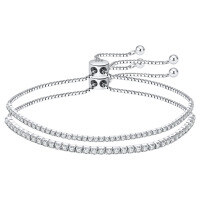wholesale S925 Sterling Silver Jewelry, Shining Tennis Zircon Bracelet, Cross-Border Bestseller Hot Style, Direct from Manufacturer-Platinum, 1.5mm, adjustable: 9-22cm Weight: 2.41g 925 silver