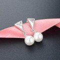 wholesale S925 Sterling Silver Triangle Shell Pearl Earrings for Women, European and American Ins Style, Minimalist Niche Design Ear Accessories Wholesale-0-2