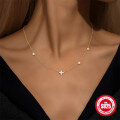wholesale S925 Sterling Silver Octagram Pendant Necklace with Diamonds, Women's Ins。-0-2