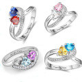 wholesale Metal Material Heart-shaped Birthstone "Hearts Aligned" Engraved Name Couple Rings for Husband and Wife, European and American Best-Seller-0-0