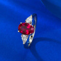 wholesale S925 Silver Stunning New Simulation Pigeon Blood Red 6*8mm Oval Red Corundum Fashion Versatile Ring-0-2