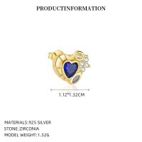 wholesale S925 Sterling Silver With Colorful Zircon Heart Earrings, Dopamine Sweet And Edgy Style, Luxurious And Advanced-YE0212_Colored Zirconium_18K Yellow Plated_Single_With Small Flower Ear Cap 925 Silver