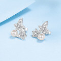 wholesale S925 Sterling Silver Star Moissanite Ear Studs with Freshwater Pearl Earrings, Luxury Hot-Style Ready-to-Ship Wholesale-0-1