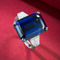 wholesale S925 Sterling Silver New Emerald Cut 10*14 Royal Blue Ring for Women-0-2