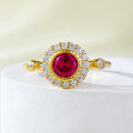 wholesale Metal S925 Gold Plated 50mm Round Pigeon Blood Red Sapphire Ring for Women, Daily Wear-0-5