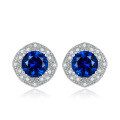 wholesale 925 Sterling Silver Blue Zircon Earrings High-End European and American Personality Flower Ear Jewelry Colored Gemstone Blue Sapphire Earrings for Women Wholesale-0-0