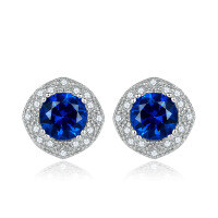 wholesale 925 Sterling Silver Blue Zircon Earrings High-End European and American Personality Flower Ear Jewelry Colored Gemstone Blue Sapphire Earrings for Women Wholesale-Platinum 925 silver