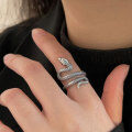 wholesale S925 Sterling Silver Serpentine Animal Retro Exaggerated Ring, Niche Punk Style Hip-Hop Ornate Coiled Snake Ring-0-0